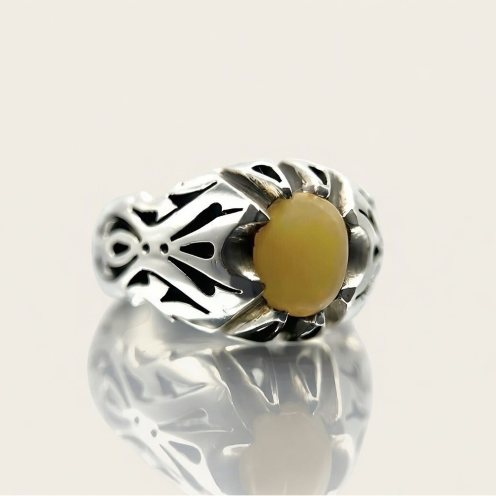 Natural Yellow Opal 925 Sterling Silver Ring